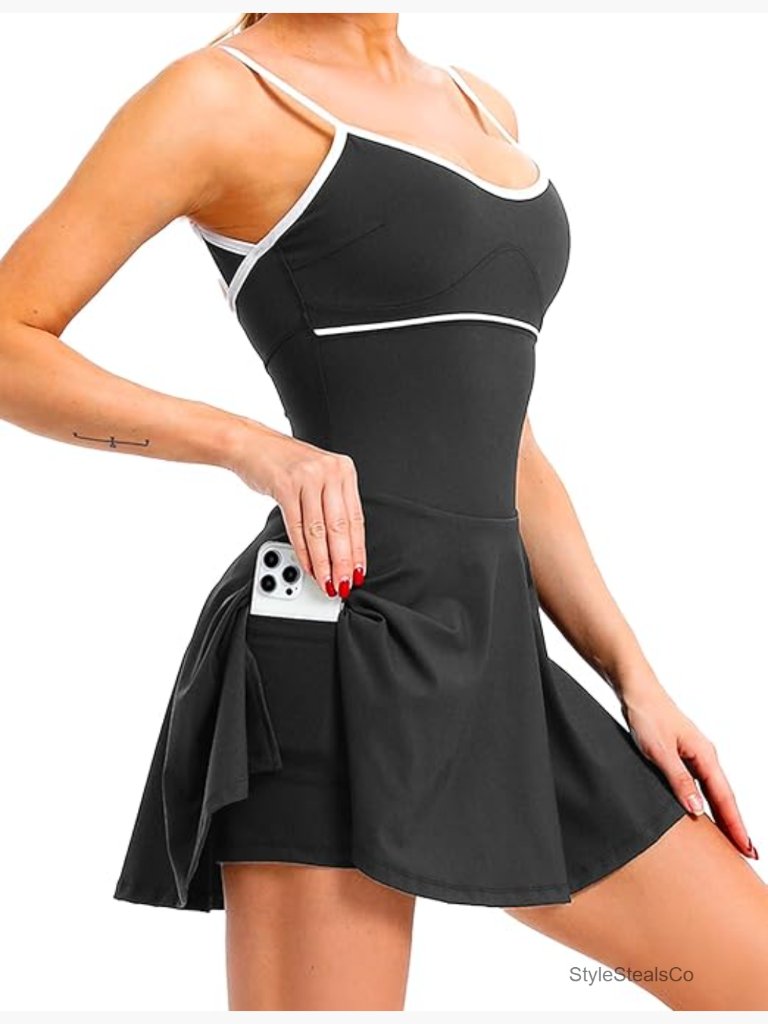 Tennis Dress With Built-In Shorts And Pockets Sleeveless Athletic Workout Golf